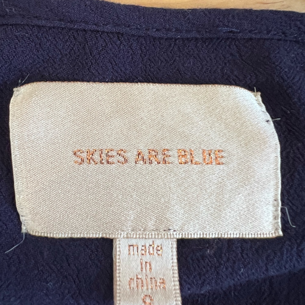 Skies Are Blue Navy Blue Crochet Sleeve Top - Picture 2 of 3